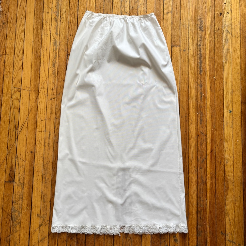 Vintage white lace hem maxi slit elastic waist slip skirt